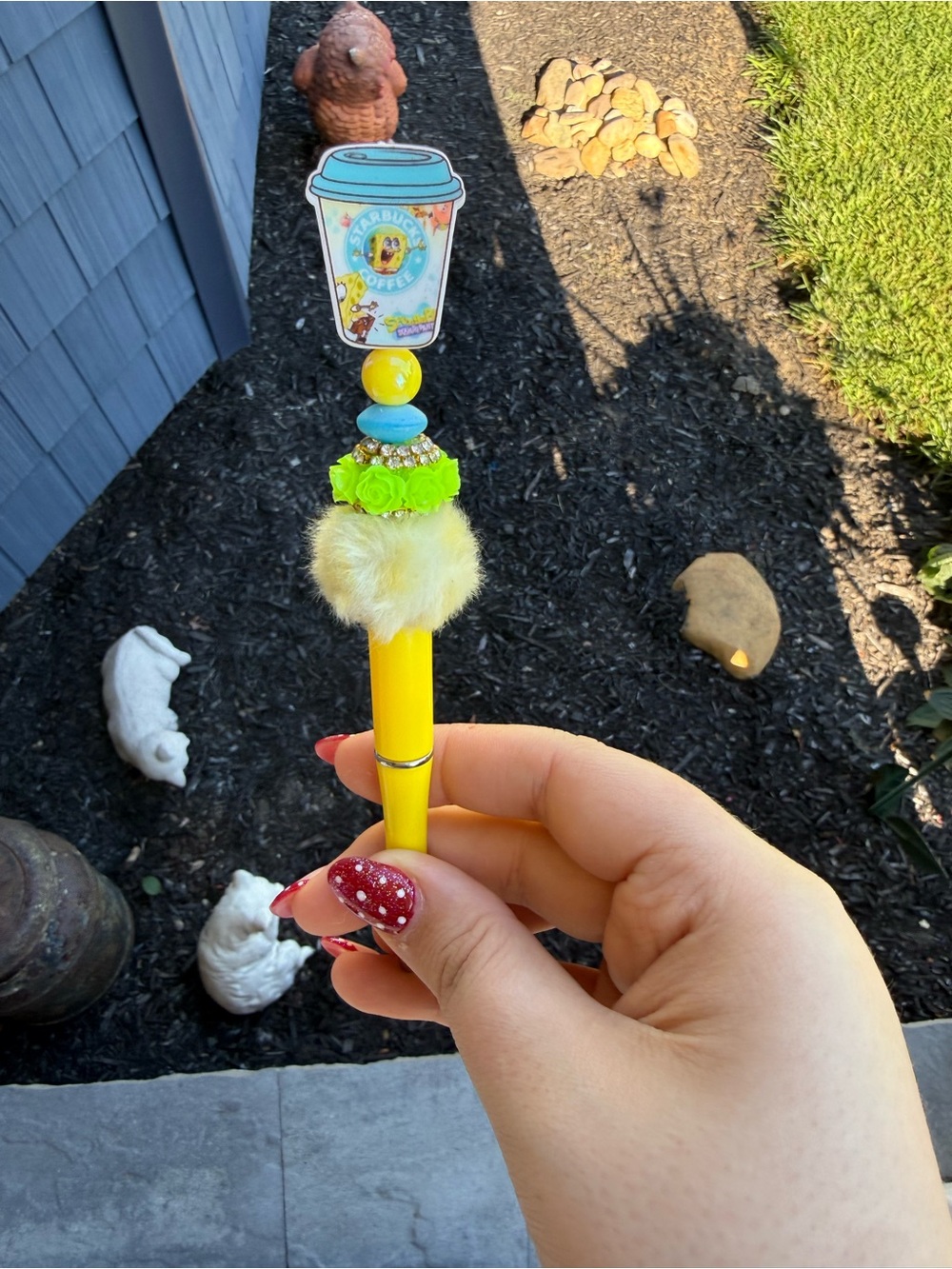 Yellow Decorative Fun Topper Pen with Plush Accent